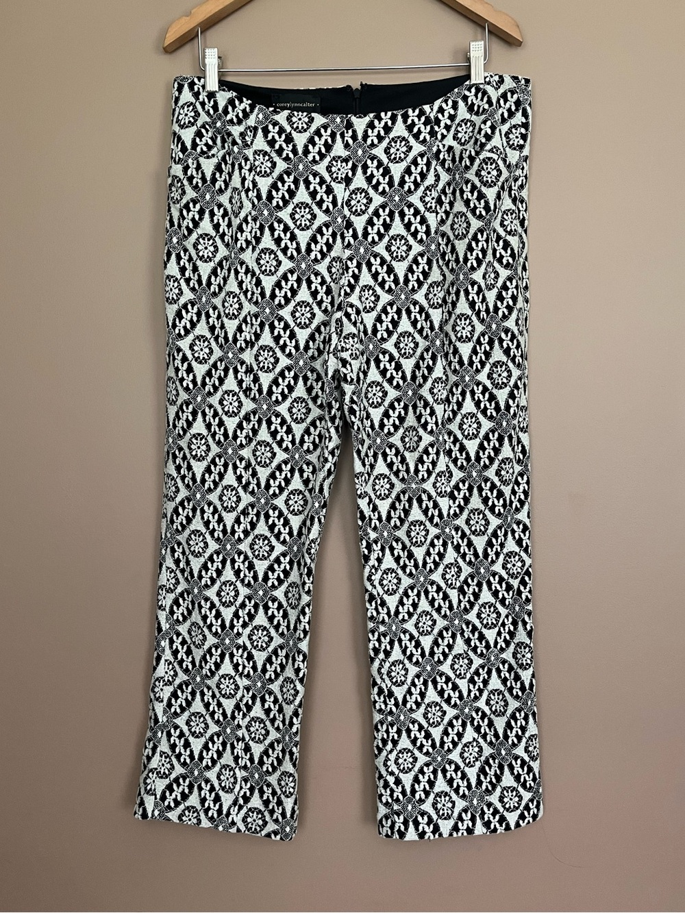 {Coreylynncalter X Anthropologie} Lace Ankle Pants in Black & White - Womens 14